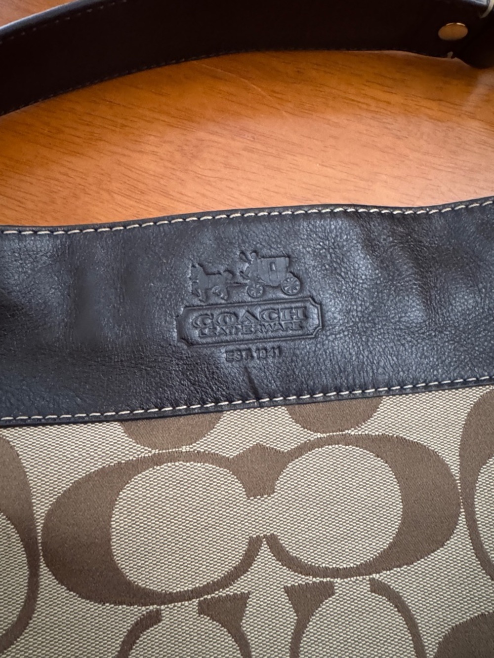 Coach Canvas Shoulder Bag in Beige & Dark Brown 13 in wide & 10 in long. - Picture 3 of 16
